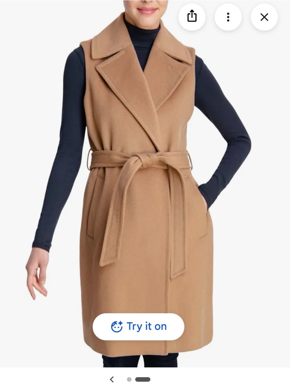 Wool-Blend Sleeveless Belted vest, camel xx